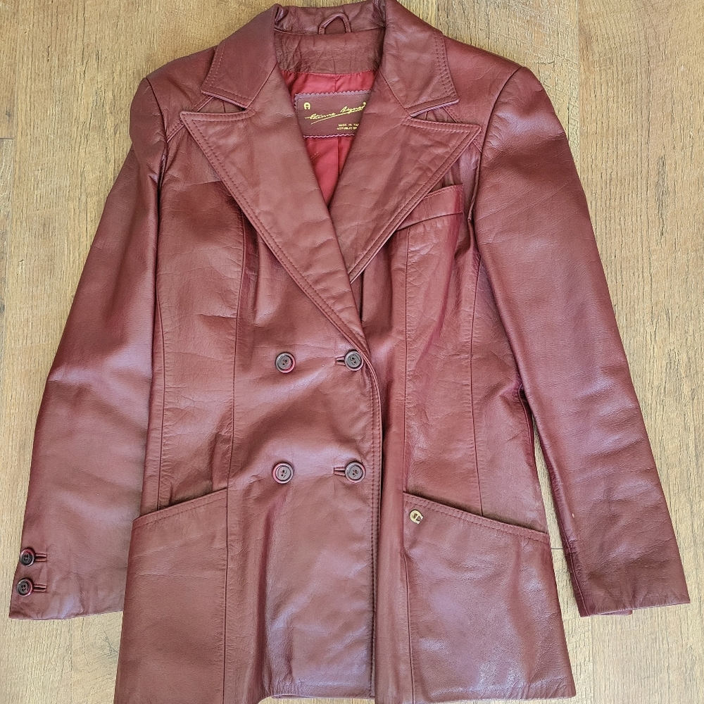 Etienne Aigner Rich Burgandy Leather Jacket